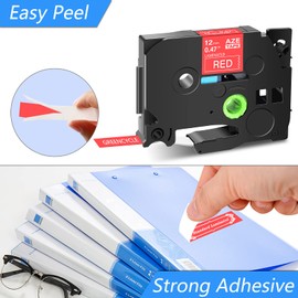 GREENCYCLE Compatible for Brother TZe-435 TZe435 TZ435 TZ-435 12mm 0.47 Inch 1/2" White on Red Laminated AZE Label Tape for PTD210 D200 D400AD D600 PT-H100 PTH110 PT1290 PT-1230PC PTP700BT, 10 Pack