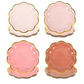 Platos de fiesta rosa polvoriento, plato de papel de postre de color degradado, 7 pulgadas, borde festoneado, platos desechables para tartas para fiestas de té, cumpleaños, novia, baby shower,