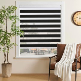 JIANGPIN TEXTILE Cordless Zebra Blinds for Windows Free-Stop Zebra Shades Dual Layer Light Filtering Blackout Shades Room Darkening Window Blinds for Home (23" W X 72" H, Black)