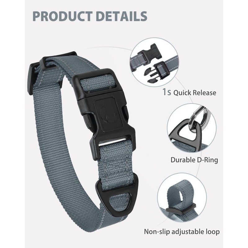 Joytale Small Dog Collar, Reflective and Adjustable Nylon Collar with