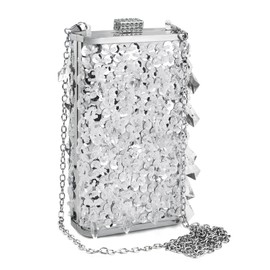LUEXBOX Silver Clutch Purses for Women Evening, Sequins Rhinestone Beaded Bags with Removable Silver Chain, Glitter Crossbody Handbag for Wedding Party Cocktail Bridal Prom, Silver, Small