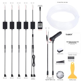 TABEN Car Ambient Light Kit, 8 Metre Integrated Fibre Optic Lighting Sets for Multicoloured Atmosphere, Music Sync Rhythm Sound Active Memory Function, Bluetooth App Control, DC 12V-24V