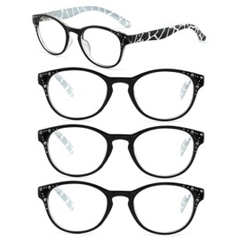 WEMOOTANTS 4 Packs Black Reading Glasses 1.0 for Women Ladies Cute Round Readers 100 1.25 1.5 1.75 2.0 2.25 2.5 2.75 3.0 3.5 4.0