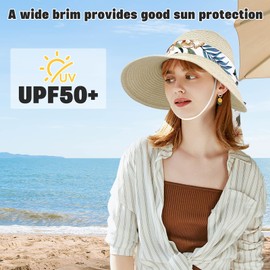 Feelorna Women's Straw Hat, UV Protection, Straw Hat with Wide Brim, Breathable Beach Hat, Foldable Summer Hat for Travel, Holidays, Beige A, Unit size