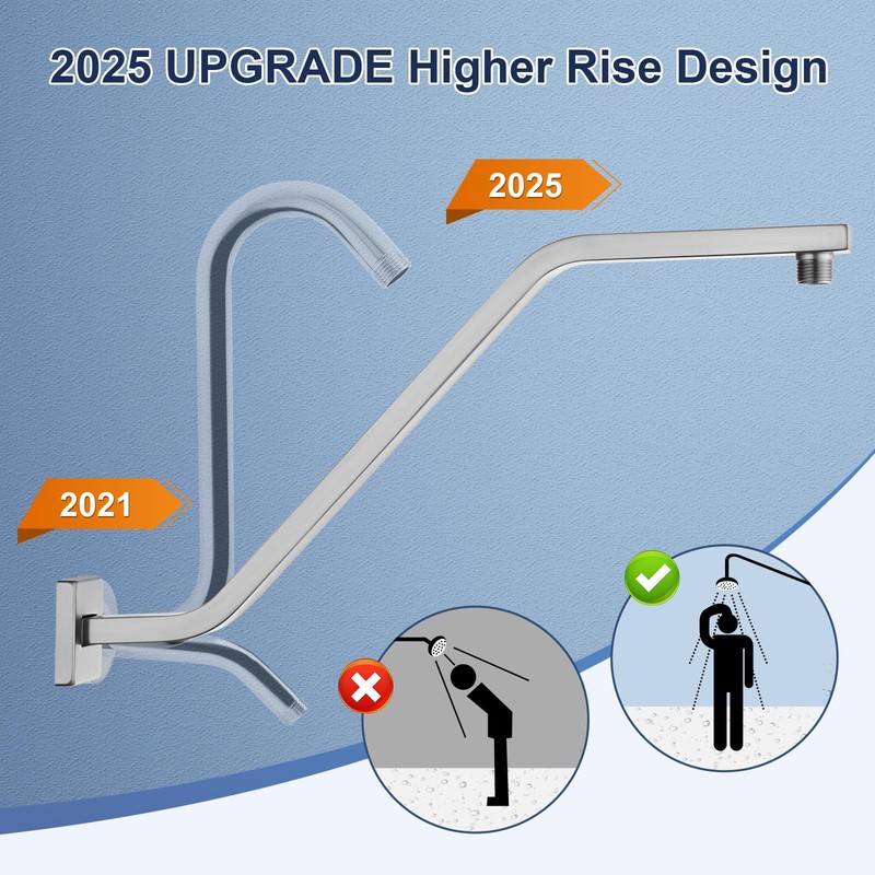 Square Shower Head Extension Arm with Flange, 16.5 Inch Z/S