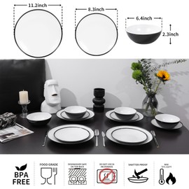 Melamine Plates Set of 4 –12-Piece Serving Dinnerware for Indoor/Outdoor Use, Durable Dishwasher-Safe Plates‌,White and Black