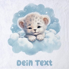 GRAZDesign Baby Blanket with Name Lion on Cloud Blue Fluffy Baby Blanket for Birth, Birthday, Christmas 100 x 75 cm - Fleece Blanket