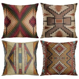 ArtSocket Set of 4 Throw Pillow Covers Tribal Western Geometric Burgundy Green Native Designs Southwest Country Benson Decorative Pillow Cases Home Decor Square 20x20 Inches Pillowcases