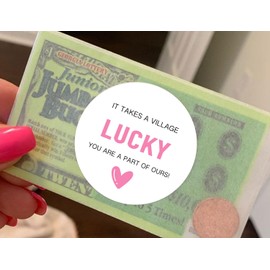 120pcs It Takes a Village Lucky You're a Part of Ours BabyShower Lotto Favors, Baby Shower Lotto Ticket Favor.Scratch Ticket Shower Favor labels (Pink)