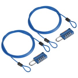 PATIKIL Security Steel Cable with 4 Digit Combination Lock, 2 Set 4.9Ft Coated Safety Wire Rope Double Loop Padlock for Outdoor Travel Luggage, Blue