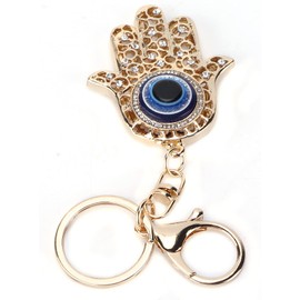 Tyenaza Evil Eye Keychain, Hamsa Hand Amulet, Zinc Alloy Hanging Key Chain, Good Luck Pendant Fit for Car Handbag Hook Home Decoration Gift, blue