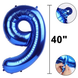 40 inch Navy Blue Number 9 Balloon Jumbo 19 29 39 90 99 Foil BalloonsGiant Large 9 Foil Balloon for Birthdays, Anniversaries, Graduations, 9th Birthday Decorations for Kids