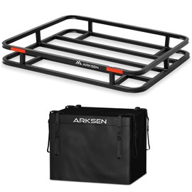 ARKSEN 32 x 26 x 4 Inch Heavy Duty Bumper Mounted Cargo Rack Carrier with 500D PVC Waterproof Cargo Bag 350 Lbs Capacity Luggage Basket Hitch for RV, Camping, Traveling