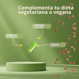 Omegas Veganos  Vegan - con Omega 3, 6 y 9, Hierro, Vitamina K2 y B12  Alimentacin Vegana y Vegetariana                                               