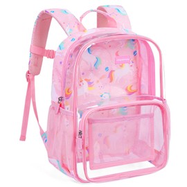 mommore Clear Backpack Heavy Duty Clear Bookbag for Kids 15 Inch See Through Backpack Unicorn Transparent Bag for Girls