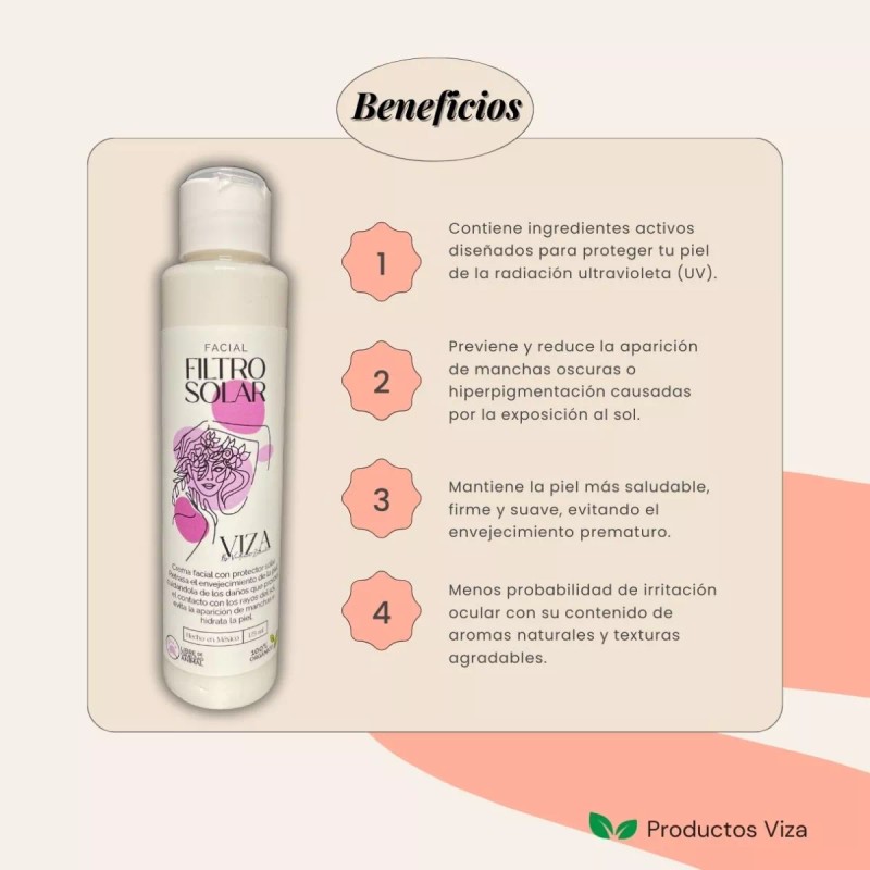 Productos Viza Paquete Filtro Solar Orgánico, 2 Piezas Fps 30