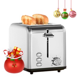 HealSmart 2-Slice Stainless Steel Toaster, 6 Browning Setting and 3 Function Toaster, Extra Wide Slot & Removable Crumb Tray, for Bread & Waffle, Silver