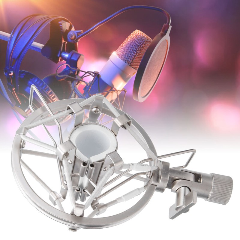 Microphone Mount Holder Silver Metal Shock Mount Stand for KTV