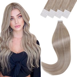 Vivien Tape-In Real Hair Extensions 14 inches / 35 cm Blonde Remy Tape-On Extensions Real Hair Dirty Blonde Highlight Platinum Blonde Extensions Real Hair Tape-In Blonde 50 g / 20 Pieces #19/60