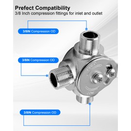 Thermostatic Mixing Valve, Hot Cold Water Mixer Valve Compatible with 3/8" Compression Fittings on Inlets and Outlet, with 2Pcs 19.69 Inch Braided Faucet Connector Hose