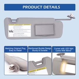 Passenger Right Side Sun Visor Replacement Compatible with Toyota Highlander 2014 2015 2016 2017 2018 2019 Replaces# 74310-0E074-B0 Color Gray