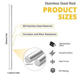 13 Pcs 304 Stainless Steel Solid Rod,Phiowocx 1/16” x 12” Metal Round Shaft Rods Bar,Smooth Steel Rods for DIY Craft Model,Industry,Metal Working Hobbies-Plane/Ship Model(1.5 x 305mm)
