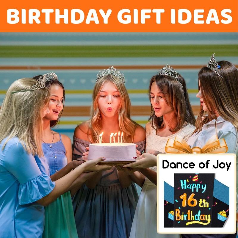 HAPPYPOP 16 Year Old Gifts - Black 16th Birthday Socks