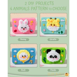 PupuMiao Sewing Kit for Kids Mini Purse Making Kit with Stickers DIY Embroidery Sewing Art Crafts Set Sew Your Own Felt Animals Bags 2 Embroidery Projects for Beginners Girls Boys 5-12 (Panda+Duck)