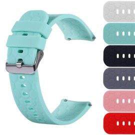 18mm 20mm 22mm Width Silicone Quick Release Wristband Replacement Sports Straps Bracelet Watch Band Women Men Strap with Quick Release Pins for Smartwatch (Width:22mm, Teal)
