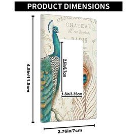 Pznen Boho Peacock Single Rocker Wall Plate Peacock Feather 1-Gang Rocker Light Switch Plates Standard Receptacle Plug Cover for GFCI Outlet