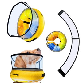 Ovatt PVC inflatable pet collar for small medium and large dogs after surgery ，Washable Dog Cone Collar w/Removable Hard Cone for Dogs After Surgery (Orange, M+)