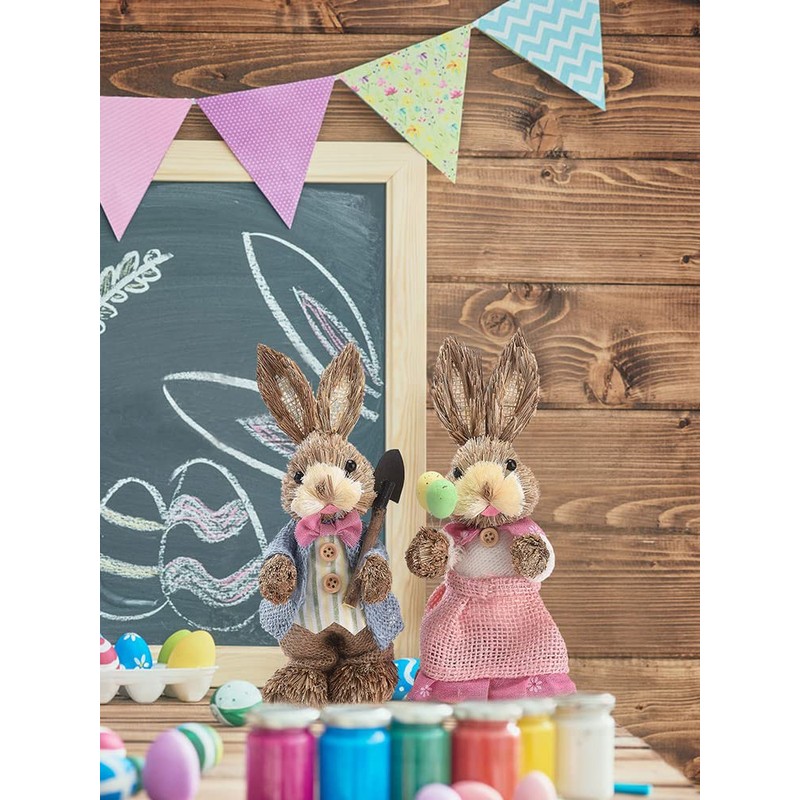 Easter Bunny Couple Rabbits Figurine,2PCS Easter Bunny Doll Easter Decorations