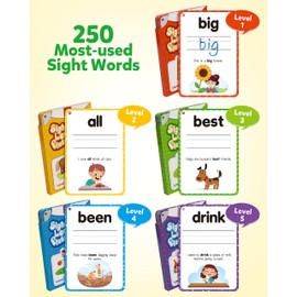 Coogam Sight Words Kids Learning Flash Cards, 250 Dolch Word Game Reading Vocabulary Card Montessori Toy for Kindergarten Preschool 3 4 5 Years Old Toddlers