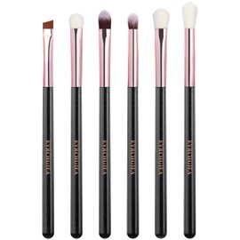 Eye Makeup Brush Set, 6 Pcs Professional Blending Eyeshadow Makeup Brushes for Concealer Eyebrows Eyeliner, Soft Hairs & Wood Handle (black and rose gold)…