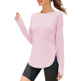 ZHENWEI Womens Sun Shirts UPF 50+ Long Sleeve Workout Hiking Tops Lightweight Quick Dry UV Protection Outdoor Clothing (Pink, X-Large)