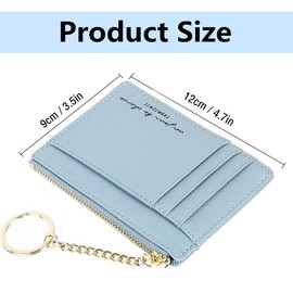 SamHeng Women's Minimalist PU Leather Card Holder Wallet with Detachable Key Fob, Blue