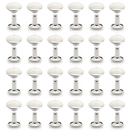 craftmemore 100 Pack 8 mm Doble Tapa Remaches Ronda remaches Sujetadores para Craft – Decoraciones de piel VT, Plateado, 100