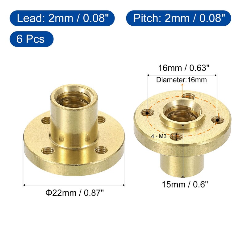 QUARKZMAN Pack of 6 Tr8x2 Lead Screw Brass Nut, Trapezoidal