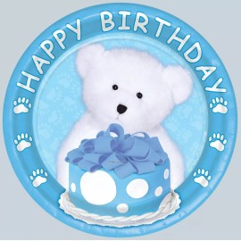 Beistle Blue Boyds Bears 9 inch Paper Plates #58002b, Boyds Bears Birthday Plates
