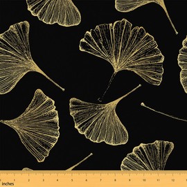 Tela decorativa con patrón de hojas de Ginkgo de The Yard con diseño de hojas doradas, botánicas para interiores y exteriores, tela de tapicería dibujada a mano, para acolchar, costura, manualidades, 1 yarda