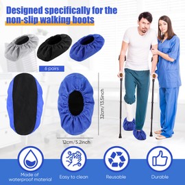 Mepase 12 Pieces Fracture Walking Boot Cover, Reusable Waterproof Non-Skid Foot Brace Cover for Walking Boot Cast Rain, Black Gray Blue(12.6 x 4.72 Inches)