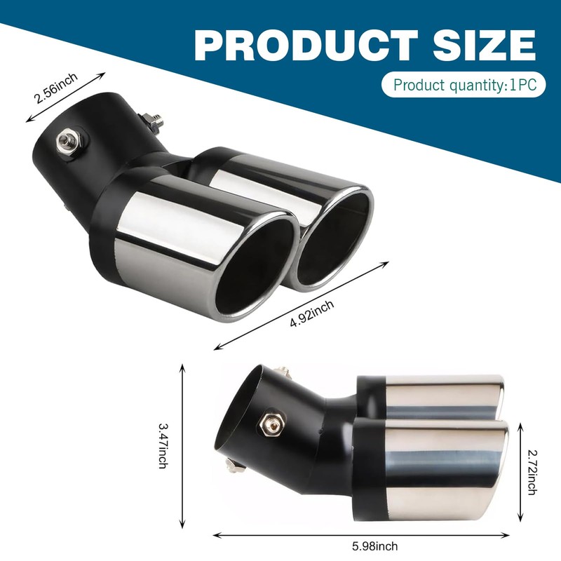 Zikefest Dual Exhaust Tips, Double Outlet Bending Muffler Exhaust, Stainless