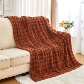 Wajade Fleece Throw Blanket Bubble Faux Fur Fluffy Bed Blanket Super Cosy Warm Large Blanket for Bed Sofa Car, Coffee 127x153CM