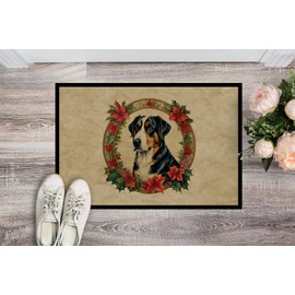 Caroline's Treasures DAC2373JMAT Greater Swiss Mountain Dog Christmas Flowers Doormat Front Door Mat Indoor Outdoor Rugs for Entryway, Non Slip Washable Low Pile, 24H X 36W