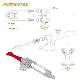 POWERTEC 2PK Toggle Clamp, 1000 lbs Holding Capacity, 334 Adjustable 90 Degree Vertical U Bolt Latch w/Antislip Hand Grip for Woodworking Jigs & Fixtures, Smoker, Tire Carrier, Cabinet (20309-P2)