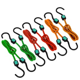 Wideskall 24" inch Premium Heavy Duty Multi Color Bungee Cord with Hooks Tarp Bungie Elastic Tie Down (Pack of 6)