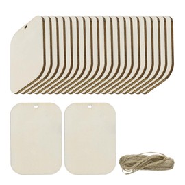 sourcing map 36pcs Rounded Rectangle Blank Wood Tags with Hole 2.8 x 4.3 Inch Unfinished Wood Pieces Wooden Gift Tags with 32.8 Ft Rope for Craft Projects, Hanging Decorations, Gift Making