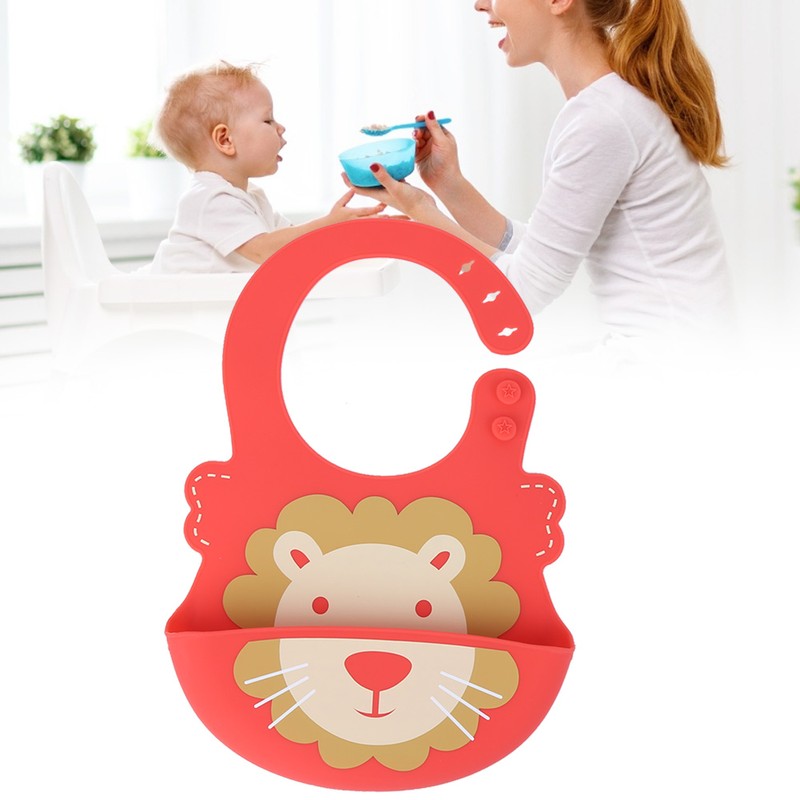 Baby Bib Washable Waterproof Superbib Reusable Infant Cartoon Feeding TowelRed