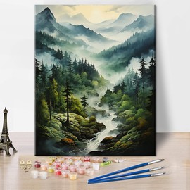 TISHIRON DIY Paint by Numbers for Adults Forest Landscape, Paint by Numbers Kit Mountain, Acrylic Paint Kits for Adults Trees, Oil Painting for Adults Art Crafts 16"x20"(Frameless)