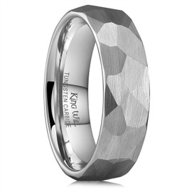 King Will 6mm Men's Tungsten Carbide Wedding Ring Hammered Wedding Band for Men Domed Silver Engagement Ring for Men and Women Matte Brushed Finish Comfort Fit Size 8